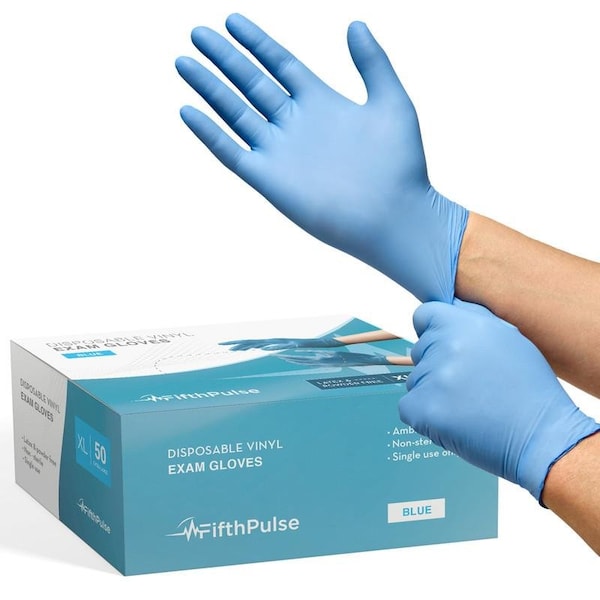 Fifthpulse FMN1000, Disposable Gloves, 3 mil Palm, Vinyl, Powder-Free, XL, 50 PK, Blue FP-V-50-XL-BLE - main